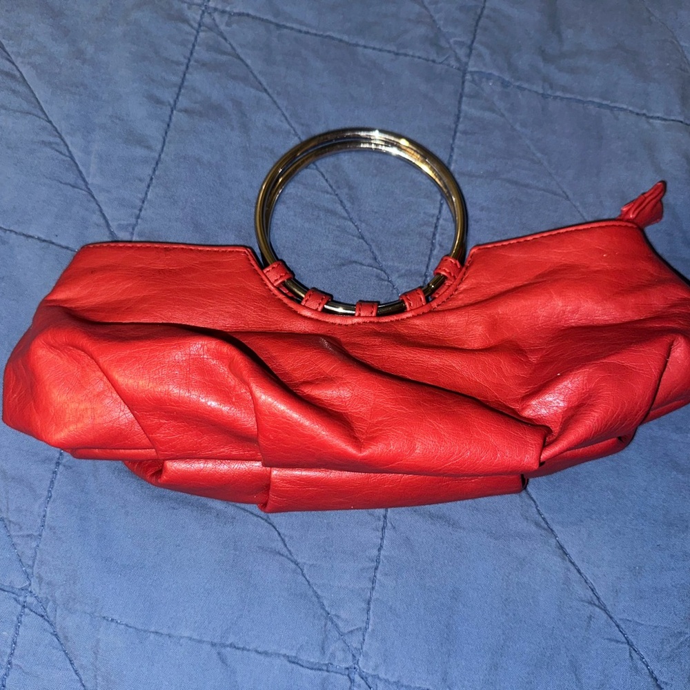 Chic Red Leather Clutch with Silver Handle